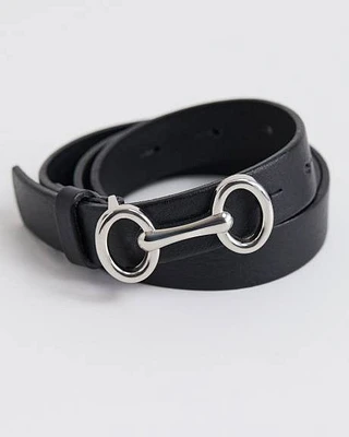 Ceinture en Cuir Noir avec Boucle Argentée