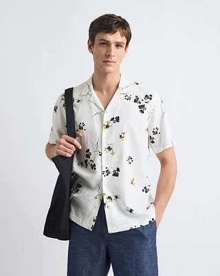 Short-Sleeve Camp-Collar Cropped Shirt with Floral Print