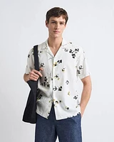 Short-Sleeve Camp-Collar Cropped Shirt with Floral Print
