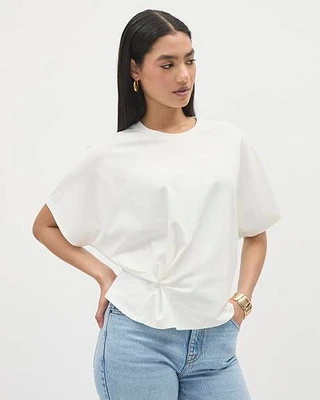 Short-Sleeve Crew-Neck Tee with Pleated Detail