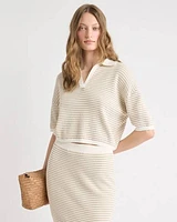 Pull Polo à Manches aux Coudes en Mailles de Fantaisie
