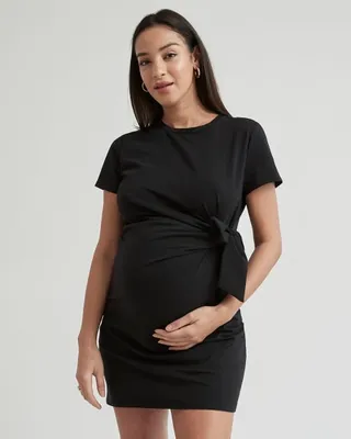RW&CO. - Crew-Neck Short Sleeve Dress with Front Tie Thyme Maternity