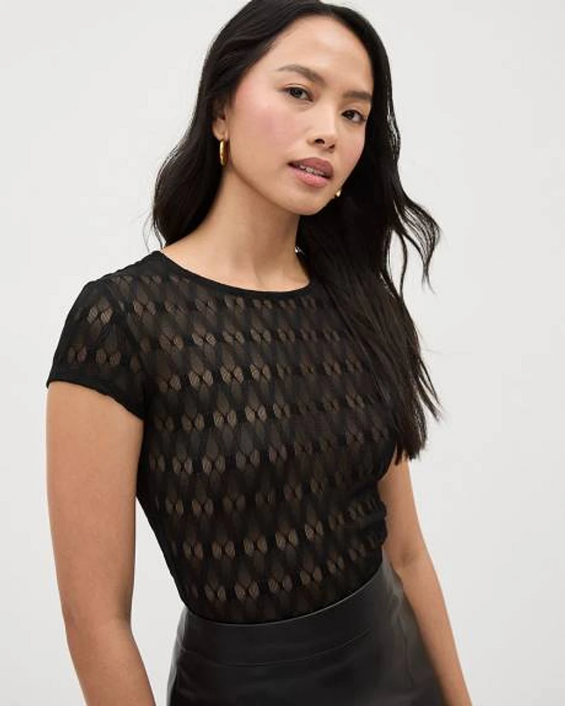 Short-Sleeve Crew-Neck Lace Top