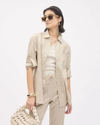 Long-Sleeve Buttoned-Down Linen Blouse
