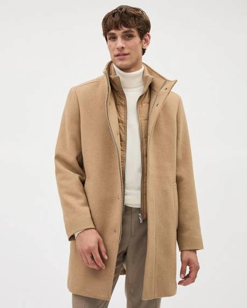 Classic Solid Mock-Neck Wool Coat with Dickey