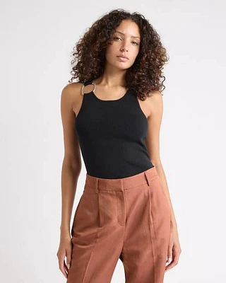 Crew-Neck Racerback Fitted Tank with Ring on Shoulder