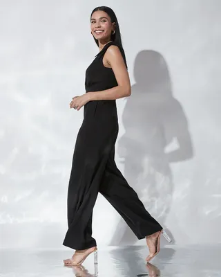 RW&Co Twill Wrap V-Neck Cocktail Jumpsuit with Tie at Shoulder women