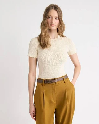 Short-Sleeve Crew-Neck Textured-Knit Sweater