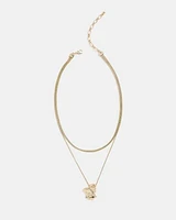 Triple-Chain Short Necklace with Organic Metal Pendant