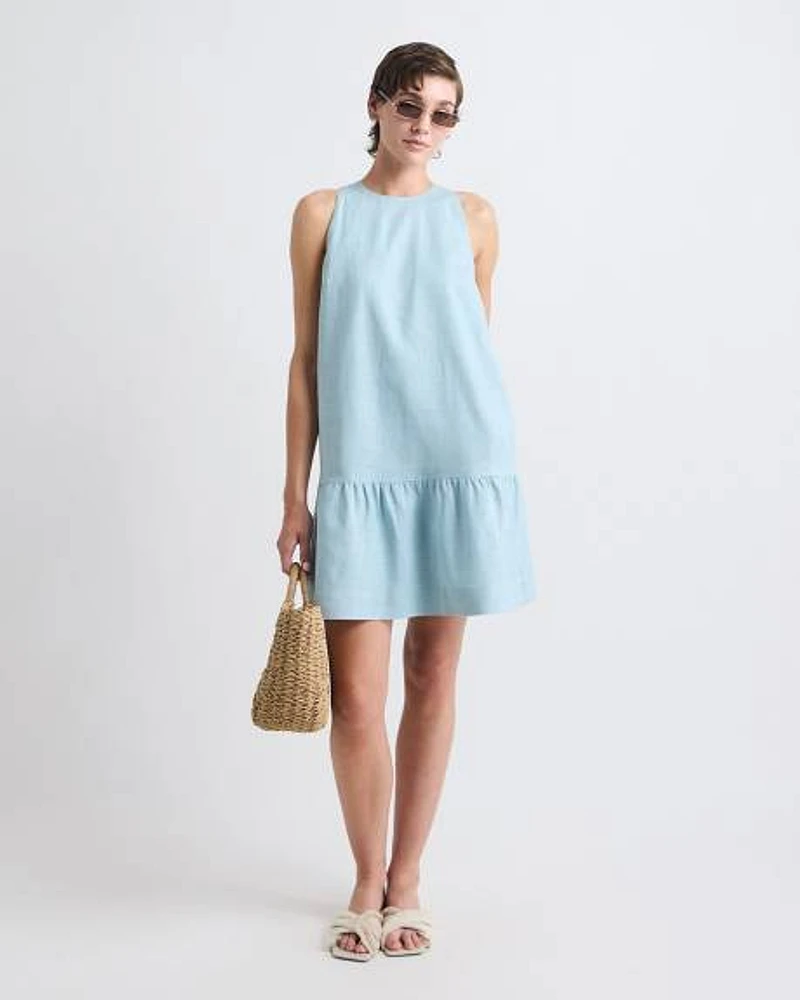 Robe Droite Sans Manches à Col Rond en Mélange de Lin