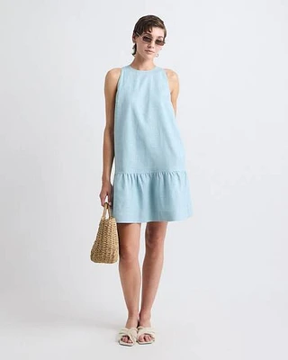 Robe Droite Sans Manches à Col Rond en Mélange de Lin