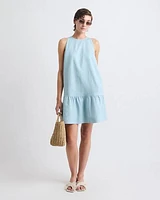 Robe Droite Sans Manches à Col Rond en Mélange de Lin
