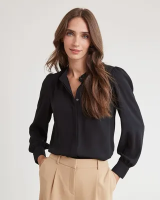 RW&CO. - Long-Sleeve Buttoned-Down Silky Crepe Blouse
