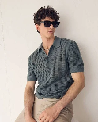 Short-Sleeve Cotton Polo with Open Stitches