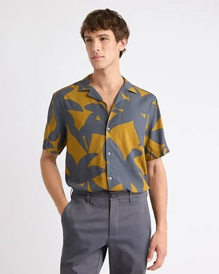 Short-Sleeve Camp-Collar Shirt with Foliage Pattern