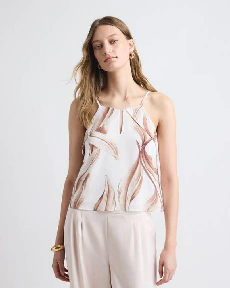Blouse Sans Manches à Col Rond en Mousseline