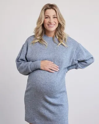 RW&CO. - Long-Sleeve Heavy Knit Dress with Crew Neckline Thyme Maternity Blue Wing Teal