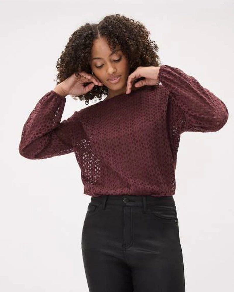 Long-Sleeve Crew-Neck Lace Top