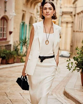 Sleeveless Two-Button Linen Blazer