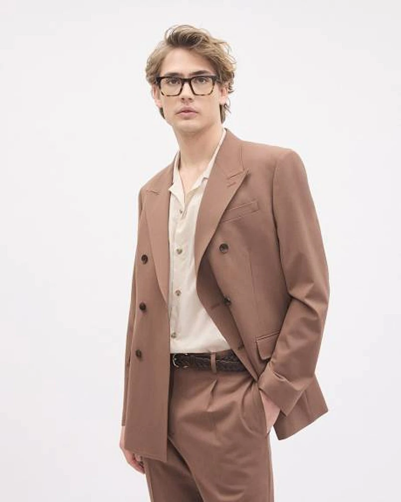 Tailored-Fit Double-Breasted Terracotta Suit Blazer