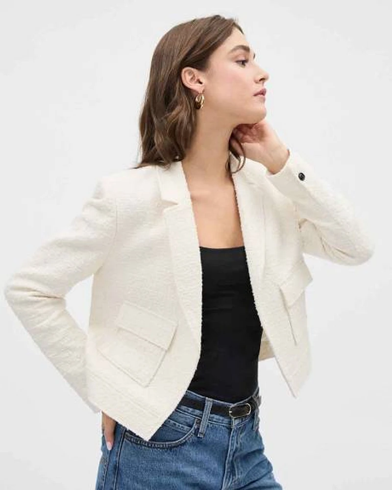 Bouclé Open Double-Breasted Cropped Blazer