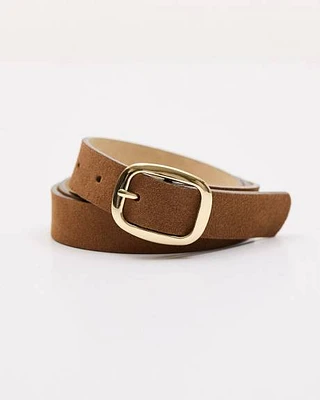 Genuine Brown Suede Leather Belt with Square Buckle