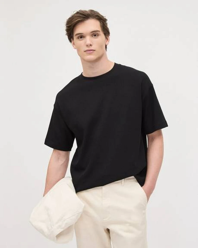 Oversized Short-Sleeve Crew-Neck Ribbed Tee