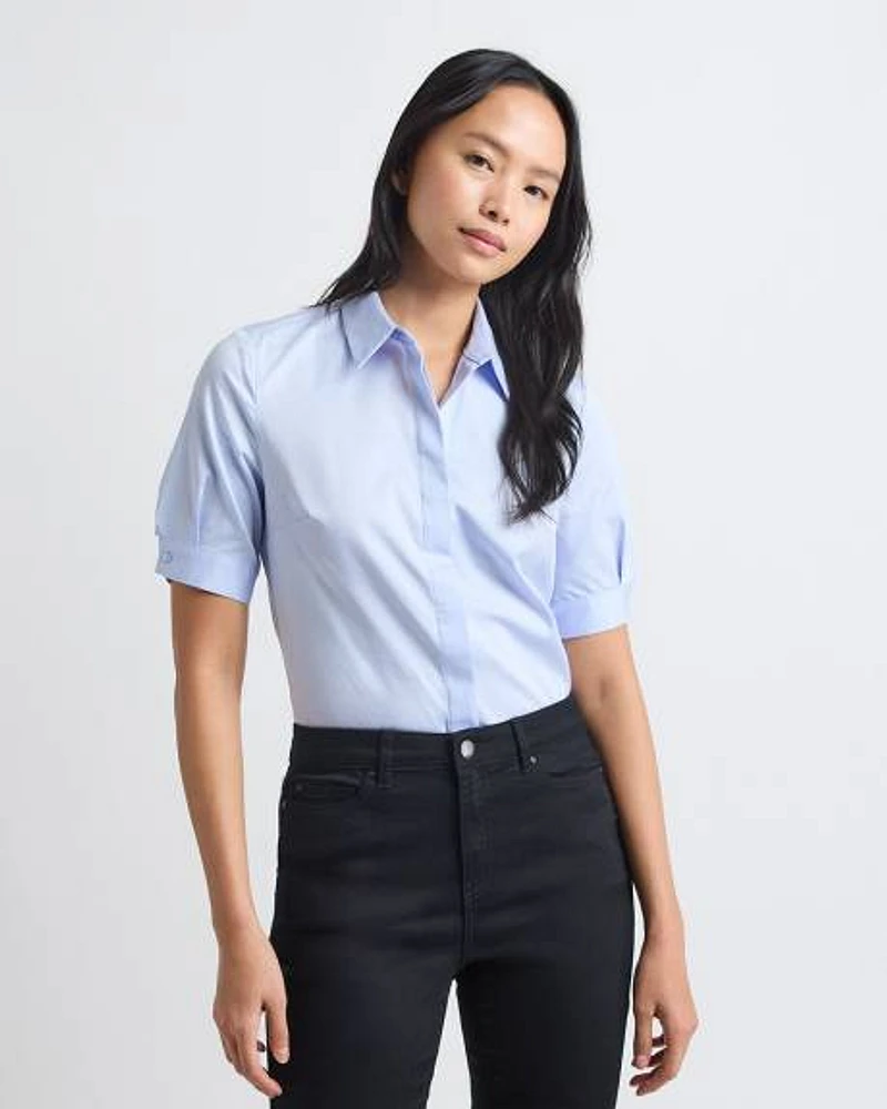Short-Sleeve Buttoned-Down Poplin Blouse