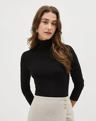 Fitted Long-Sleeve Mock-Neck Tee