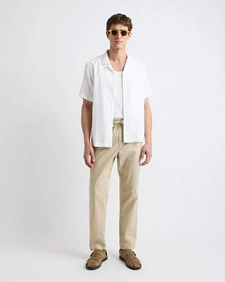 Pantalon en Mélange de Lin à Taille Élastique avec Cordon Serrage