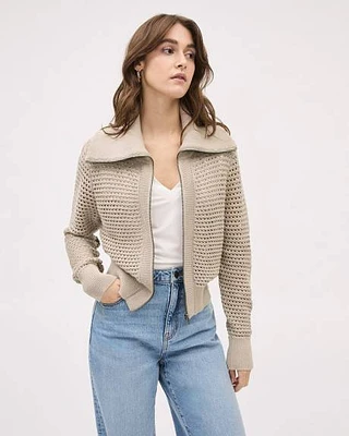 Cropped Cardigan with Funnel Neckline