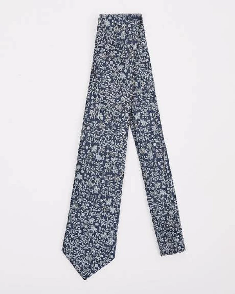 Blue Regular Tie with Foliage Pattern