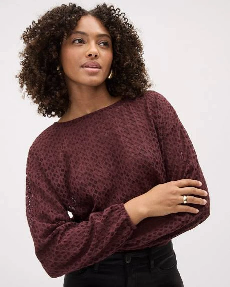 Long-Sleeve Crew-Neck Lace Top