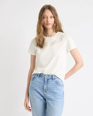 Short-Sleeve Crew-Neck Top with Embroideries