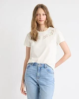 Short-Sleeve Crew-Neck Top with Embroideries
