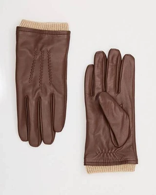 Leather Gloves with Ribbed Cuffs