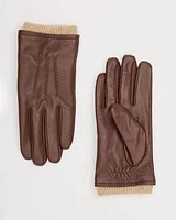 Leather Gloves with Ribbed Cuffs