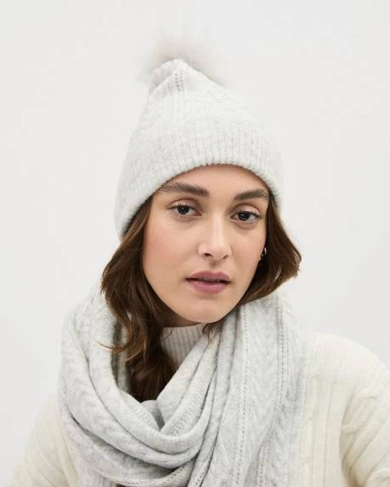 Cable-Knit Beanie with Pompom