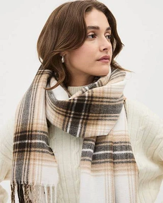 Plaid Large Scarf with Fringes