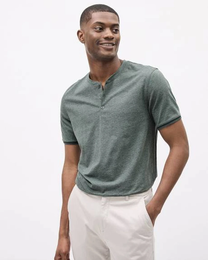 Solid Short-Sleeve Tee with Henley Neckline