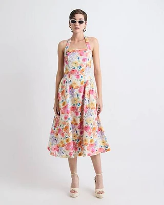 Sleeveless Midi Cocktail Dress with Halter Neckline