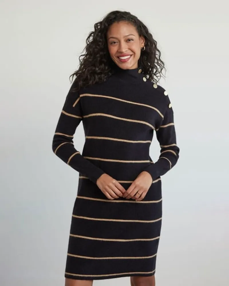 RW&CO. - Long-Sleeve Mock-Neck Straight Dress with Buttons at