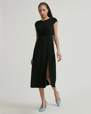 RW&Co Fluid Twill Fit and Flare Dress with Side Slit women