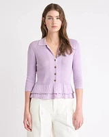 Cardigan à Col Polo et Ourlet Volants