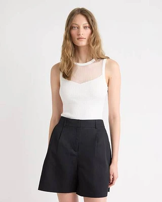 Camisole Côtelée à Col Rond avec Empiècement Transparent