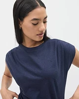 Extended-Sleeve Crew-Neck Linen-Blend Top