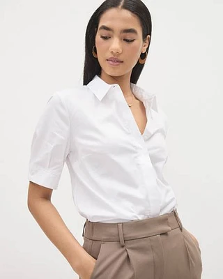 Short-Sleeve Buttoned-Down Poplin Blouse