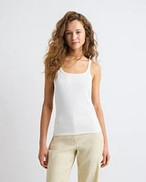 Camisole Côtelée à Col Dégagé et Bretelles Spaghetti