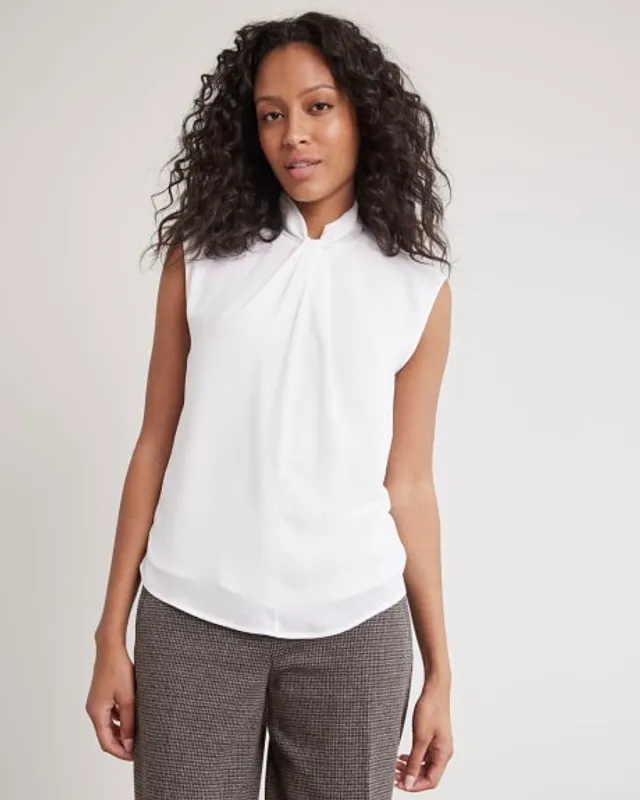 RW&CO. - Mix-Media Twisted Mock-Neck Tee with Extended Sleeves