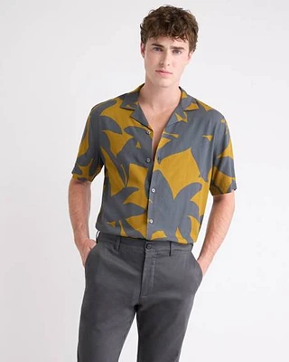Chemise à Manches Courtes avec Col Camp Motif Feuillagé